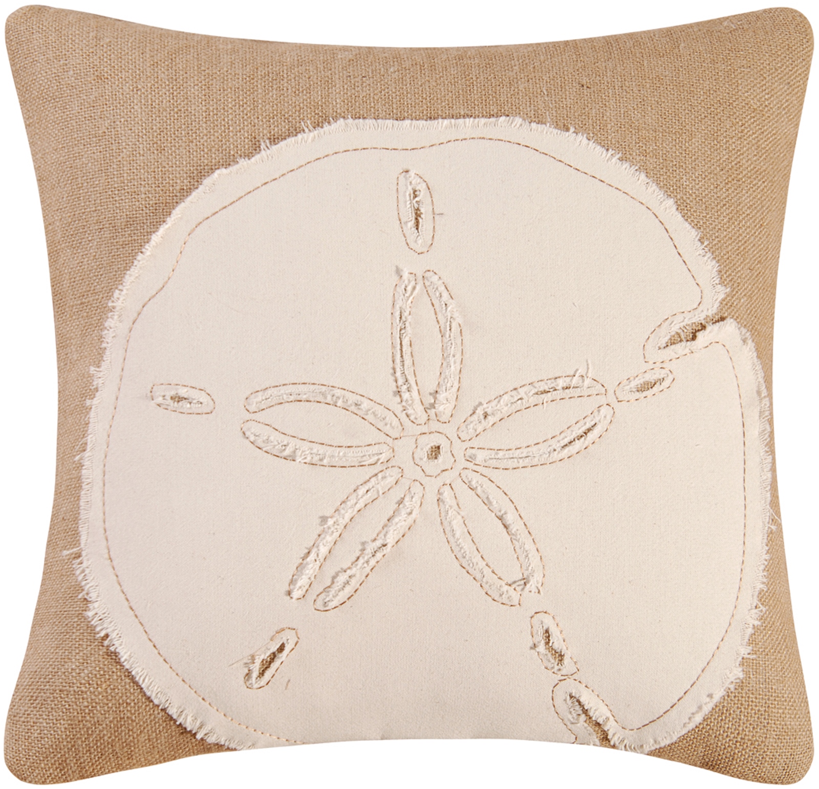 Burlap Embroidered Sand Dollar 18 X 18 Inch Coastal Decor Accent Throw