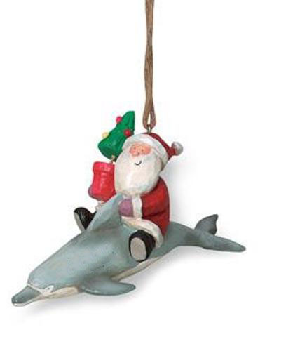 jolly santa riding dolphin christmas holiday ornament jolly santa riding dolphin christmas holiday ornament