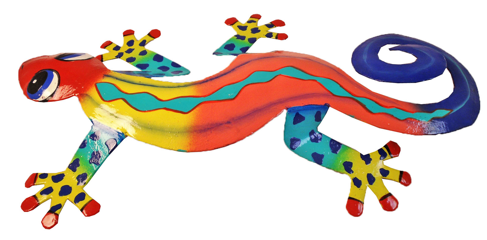 HandCrafted Tropical Gecko Haitian Metal Art Deco Small Blue Tail