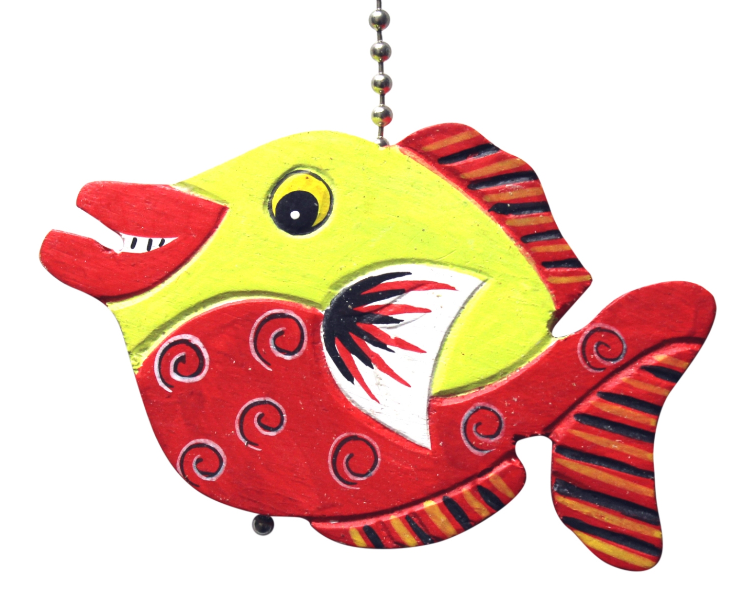 Lime Green and Red Tropical Fish Ceiling Fan Light Pull Hand Carved Wood Mary B Decorative Art