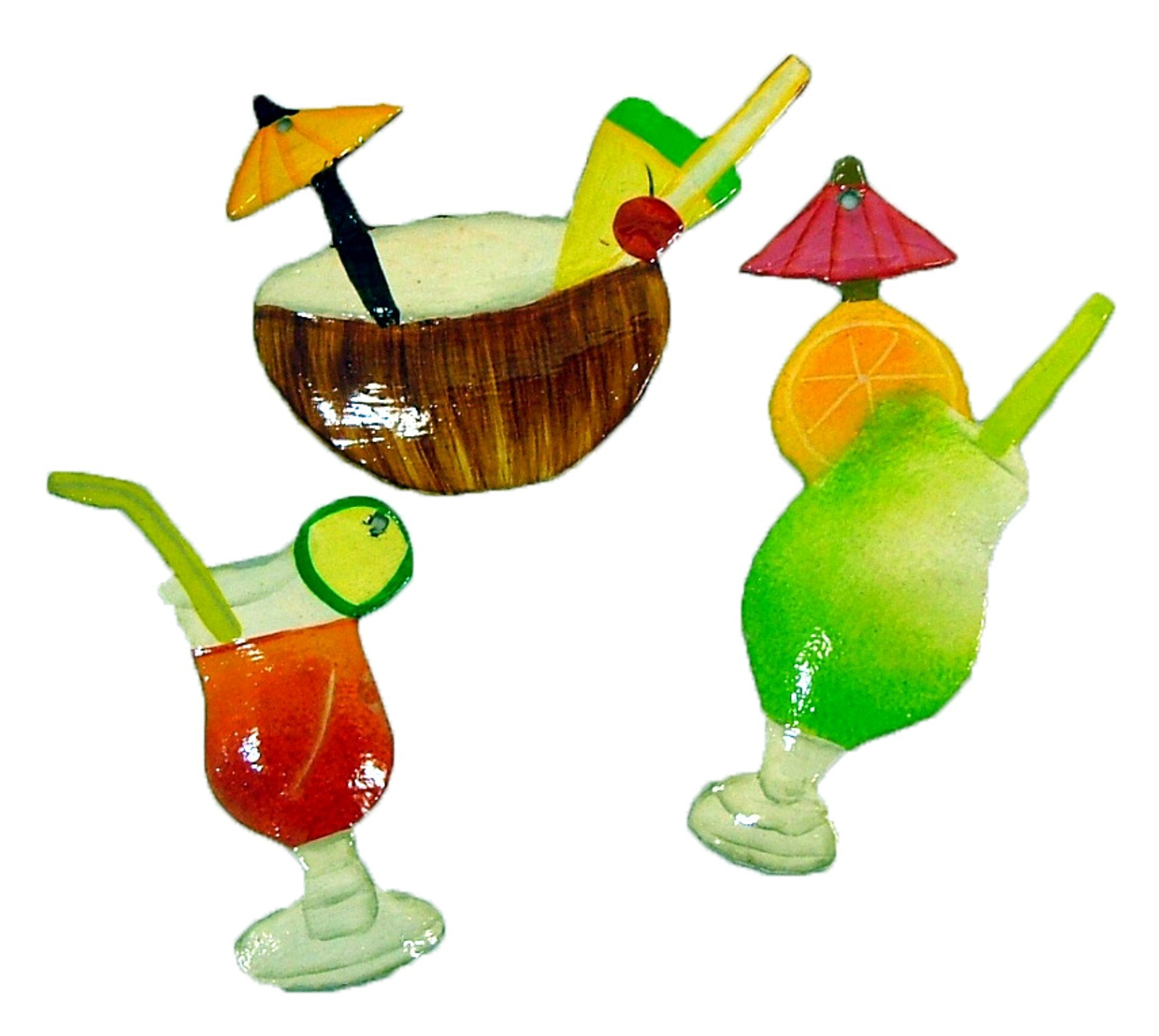 Tropical Coconut Tiki Bar Drink Glasses Tree Ornament Set of 3 Mary B Decorative Art