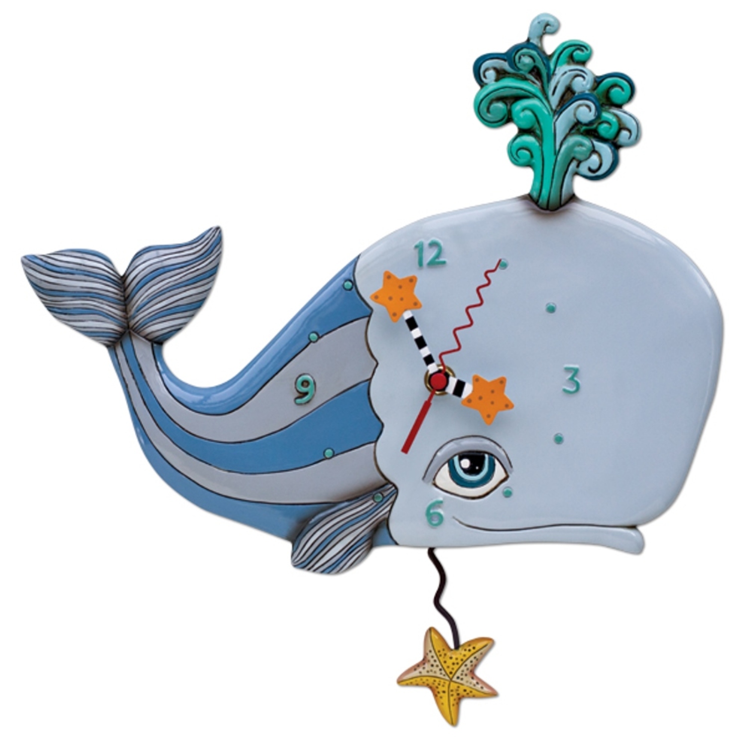 Allen Designs Spouting Off Whale Battery Wall Clock With Starfish Pendulum Mary B Decorative Art