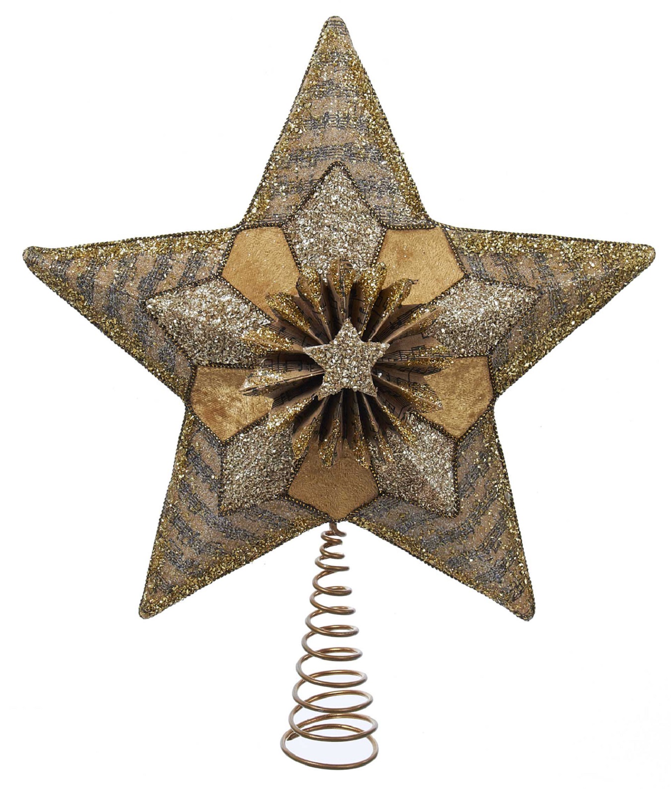 Kurt Adler Golden Beaded Star Holiday Tree Topper 13.5 Inch Decor
