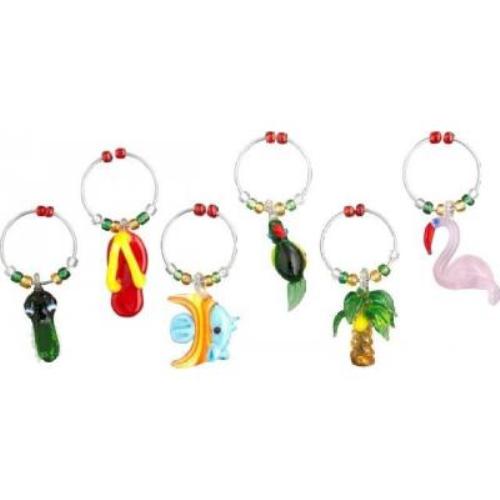 Summer Travel Destination Tropics Fun Glass Wine Charms Set of 6 Mary