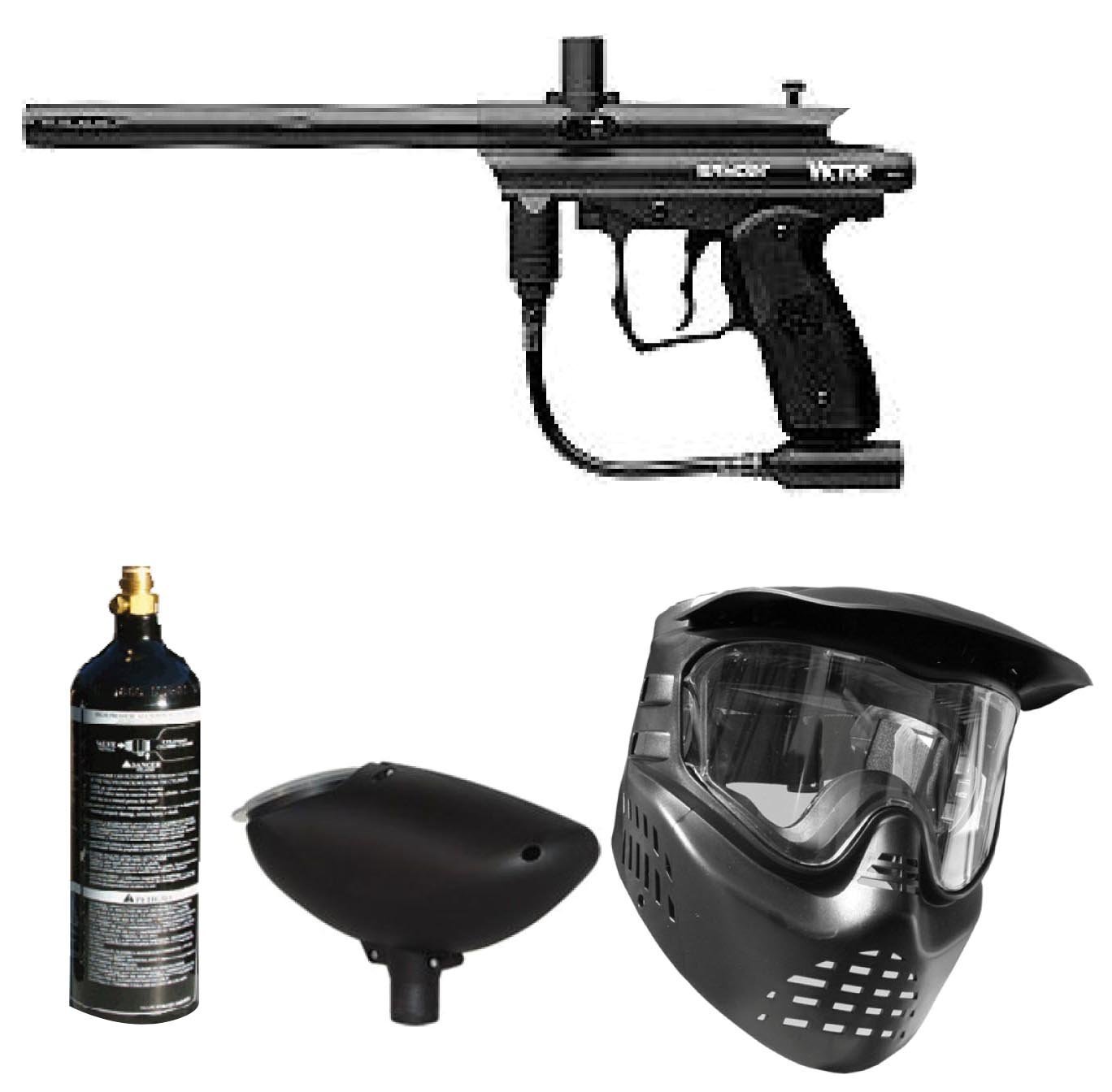 Spyder Paintball Victor Gun Marker Package Black CO2 Tank Mask Hopper