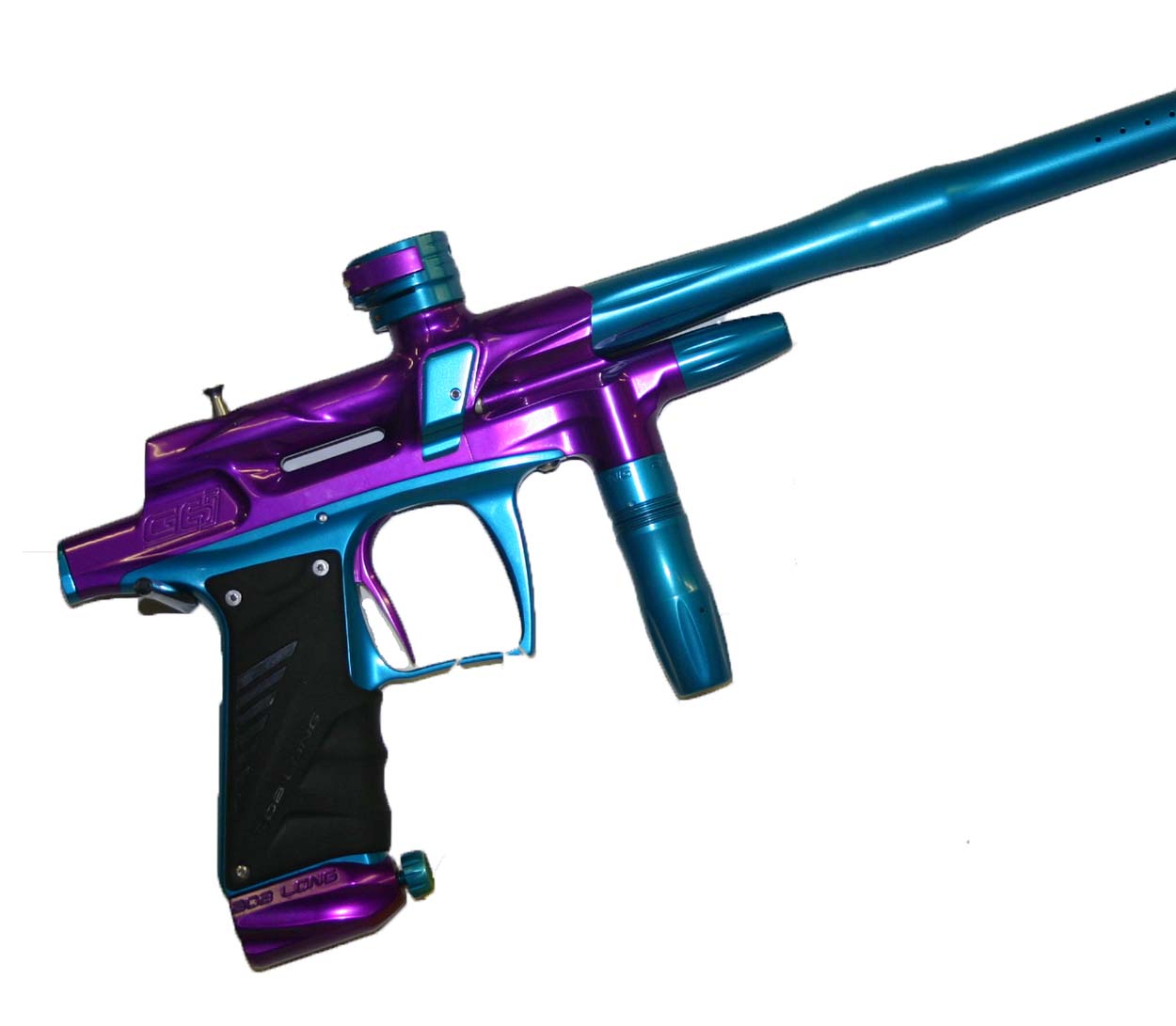 USED 2011 Bob Long G6R Paintball Gun Marker Purple and Teal Gloss