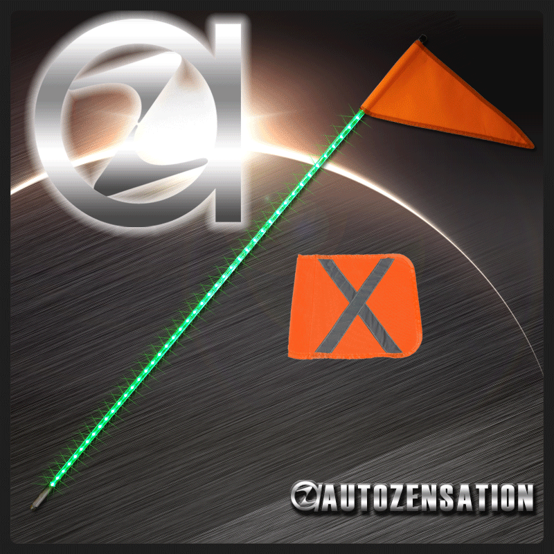 6' Green LED Whip Pole ATV UTV Offroad Car Sand Dunes w/ Safety Flags