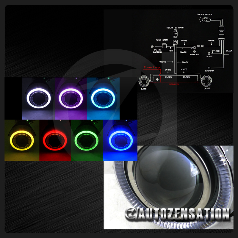 4" LED 7 Color Halo Angel Eye Projector Fog Lights Driving Lamps Pair