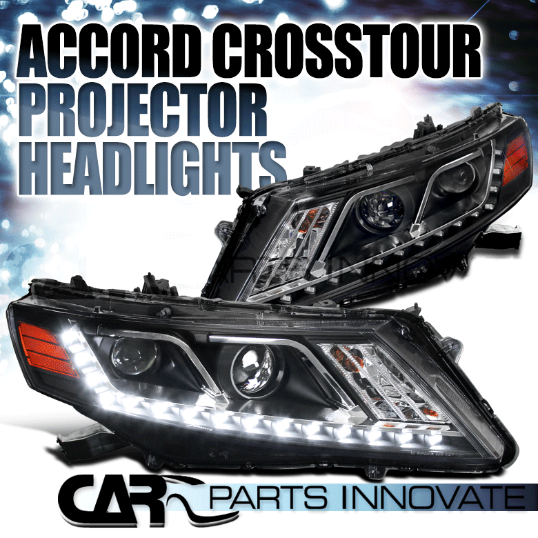 For 20102012 Honda Accord Crosstour Black LED DRL Projector Headlights eBay