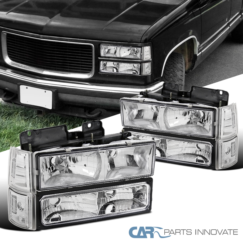 19941998 GMC C10 Sierra Chrome Clear Headlights w/ Bumper Corner Lamps