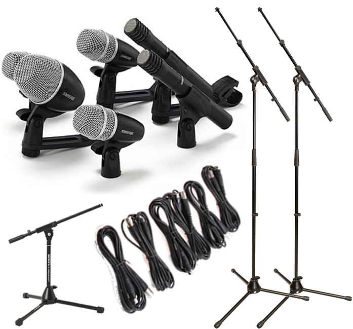 Shure PGDMK6XLR Drum Mic Kit COMPLETE w/Cables Jamstands Kick & 2x