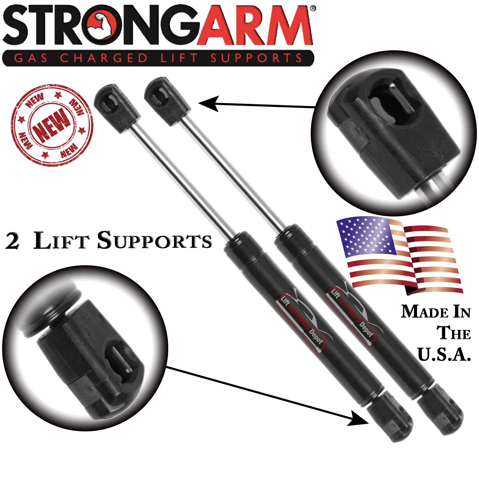 Qty 2 Strongarm 4062 Universal 10" 120lb 10mm Ball Socket Lift Supports
