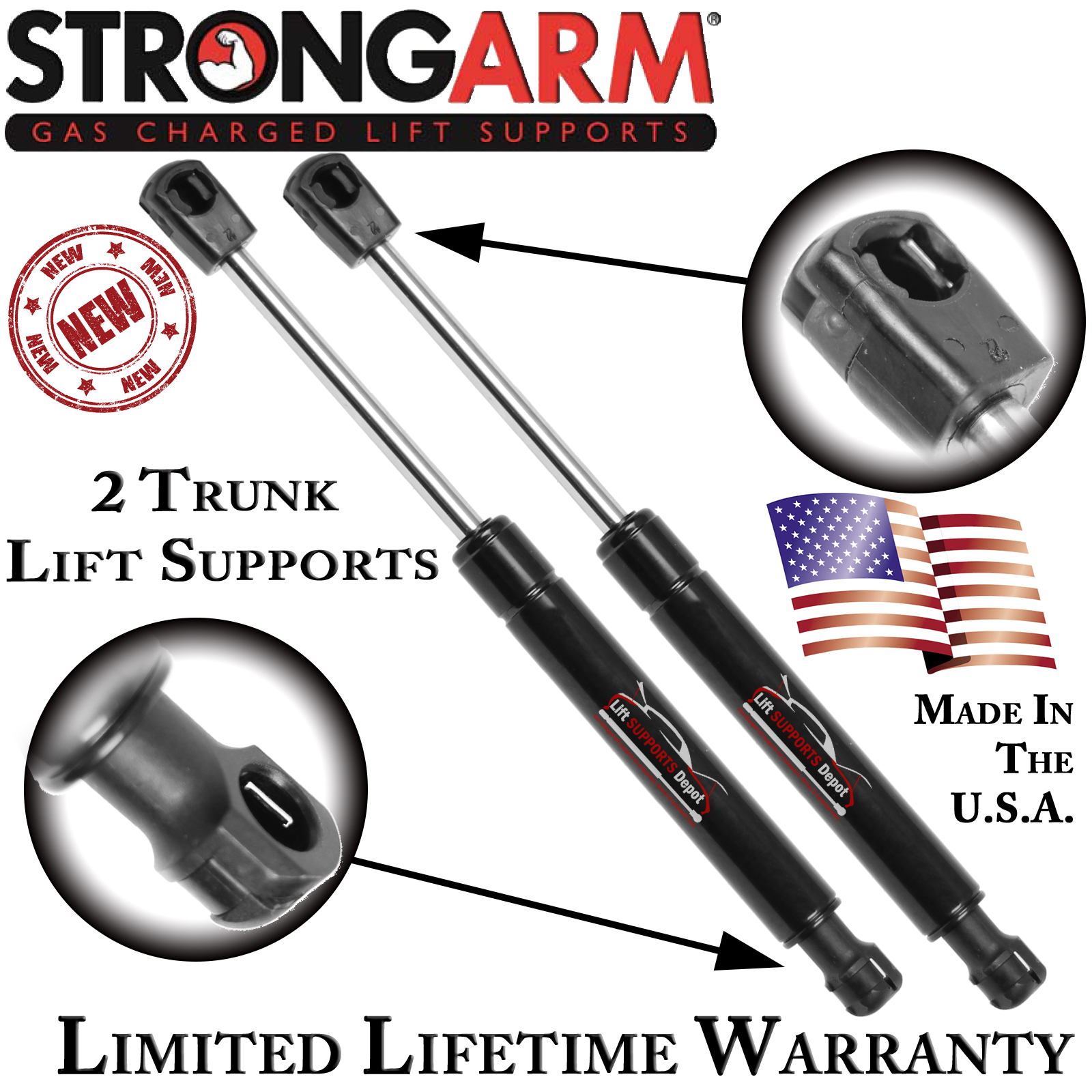 Qty (2) StrongArm 6224 Rear Trunk Lift Supports Struts Shocks Springs
