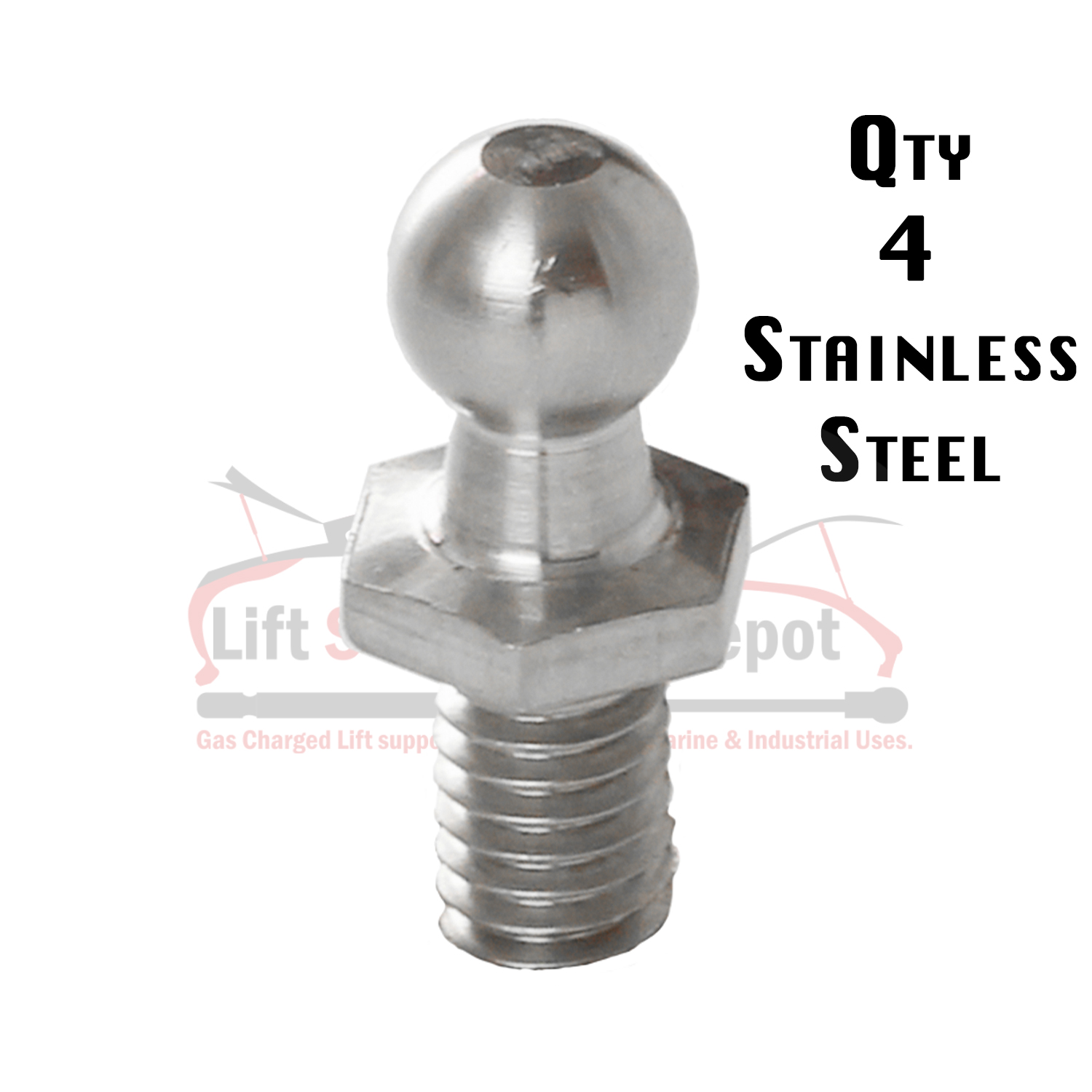 Qty (4) Ball Studs 10mm, 5/16 X 18 Thread S316 Stainless Steel For Lift