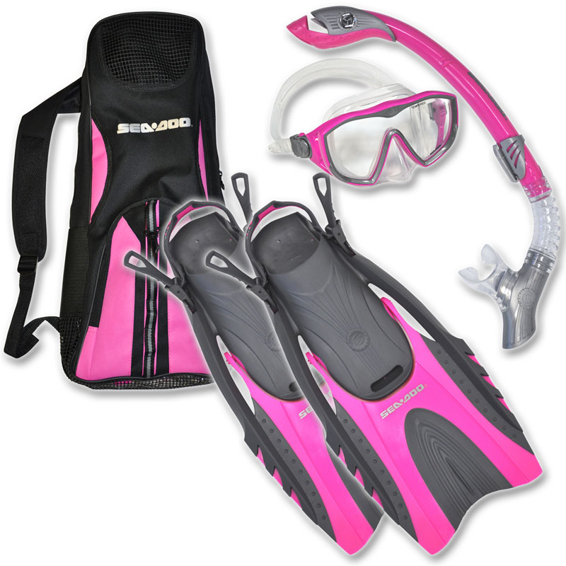 * SeaDoo Ladies' Snorkeling Kit Mask, Snorkel, Fins and Bag Pink Large