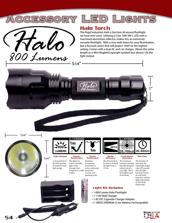 Rigid Industries 30120 LED Light Halo 800 Lumen Flashlight W/ Battery