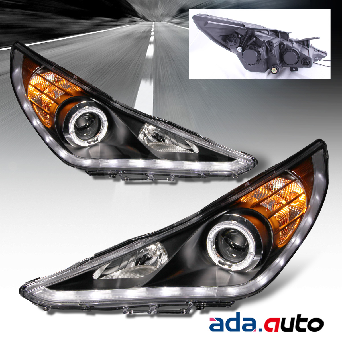 For 20112014 Hyundai Sonata Black DRL LED Strip Halo Projector