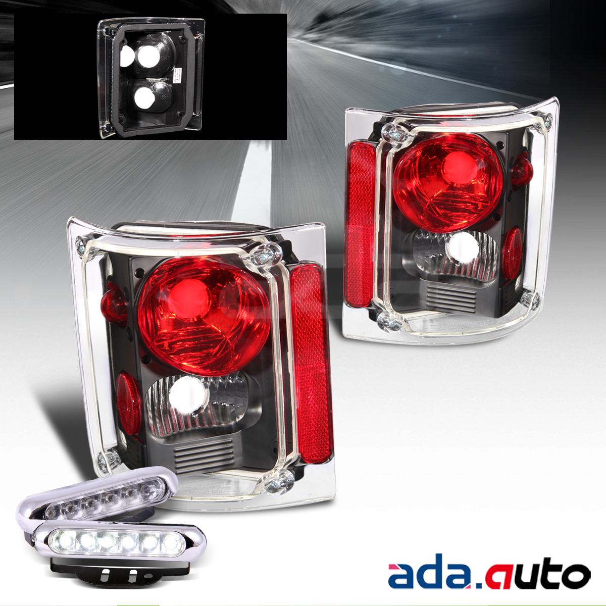 19731987 Chevy C10/Suburban/Tahoe Black Tail Lights + LED Fog Lamps