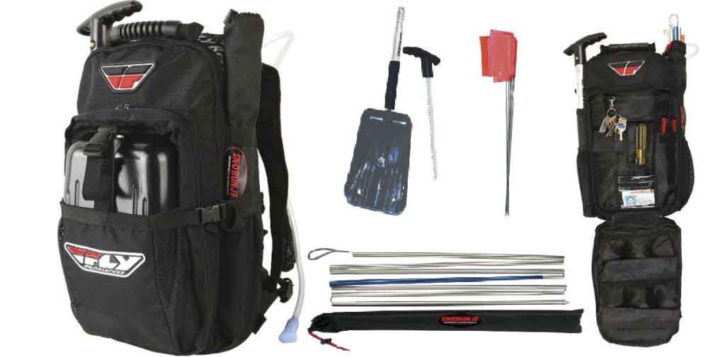 FLY BACK COUNTRY KIT ATV SNOWMOBILE BACKPACK HYDRATION SYSTEM SHOVEL
