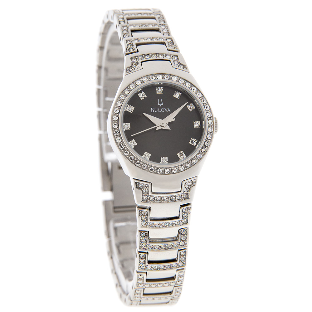Bulova Ladies Crystal Collection Black Dial Quartz Dress Watch 96L170