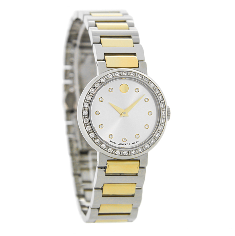 Movado Concerto Ladies Diamond Silver Dial Two Tone Swiss Quartz Watch