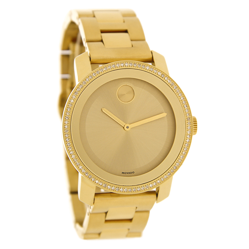 Movado Bold Ladies Diamond Gold Tone Bracelet Swiss Quartz Watch 3600150