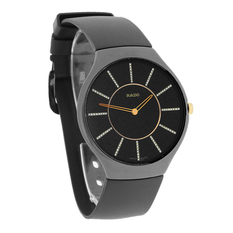 Rado True Jubilee Ladies Diamond Black Rubber Strap Swiss Quartz Watch