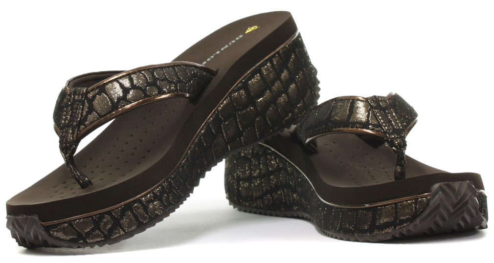New Dunlop Croc Texture Wedge Brown Womens Wedge Flip Flops Size UK 5