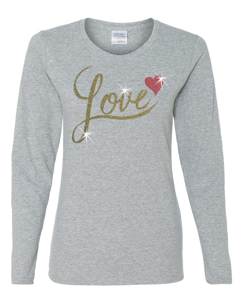 Valentine Gold Glitter Love Red Heart Womens Long Sleeve T Shirt Top eBay