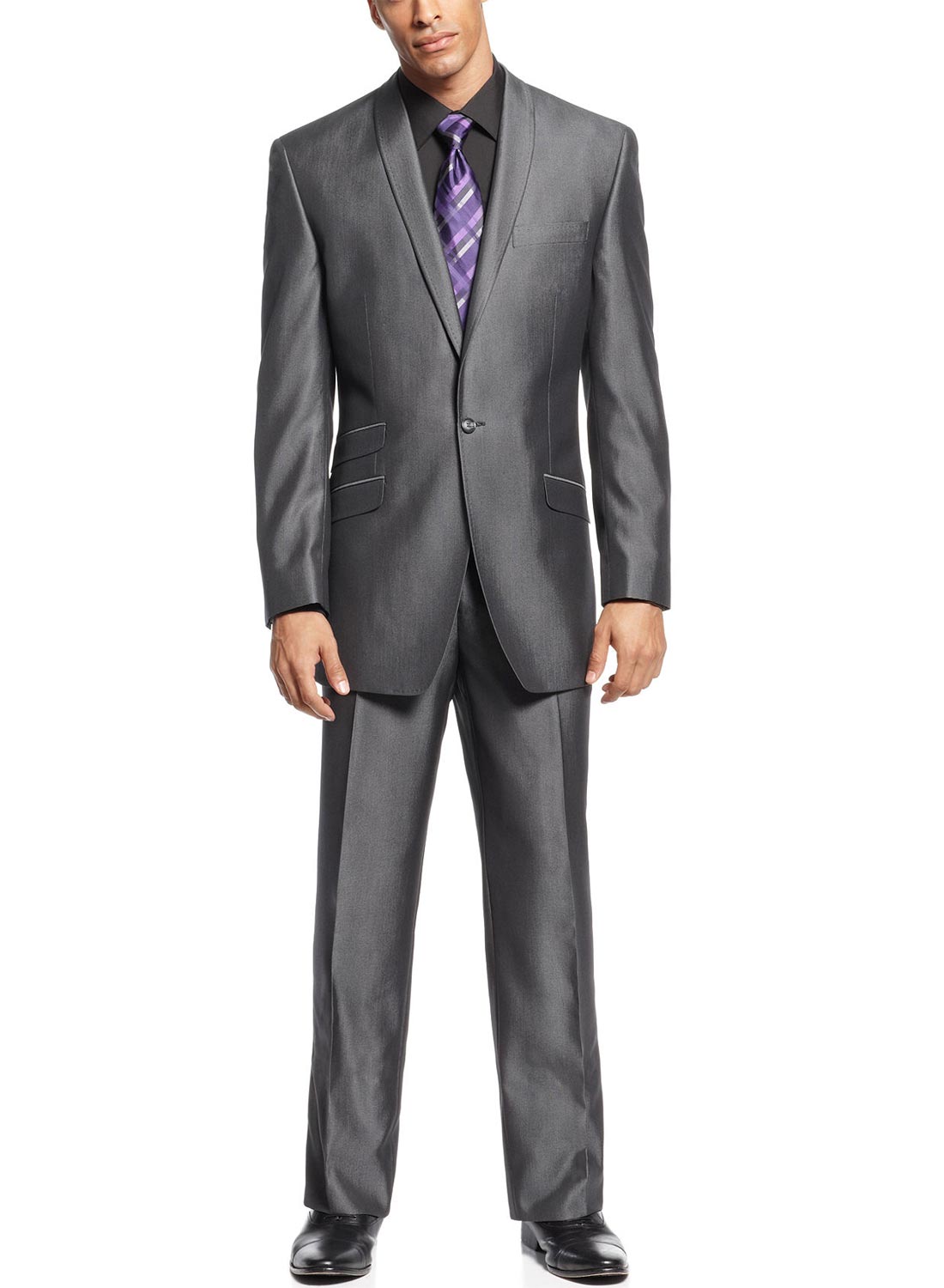 350 SEAN JOHN Mens Black 1Button Suit 44 Long 44L Euro 54 Flat Front