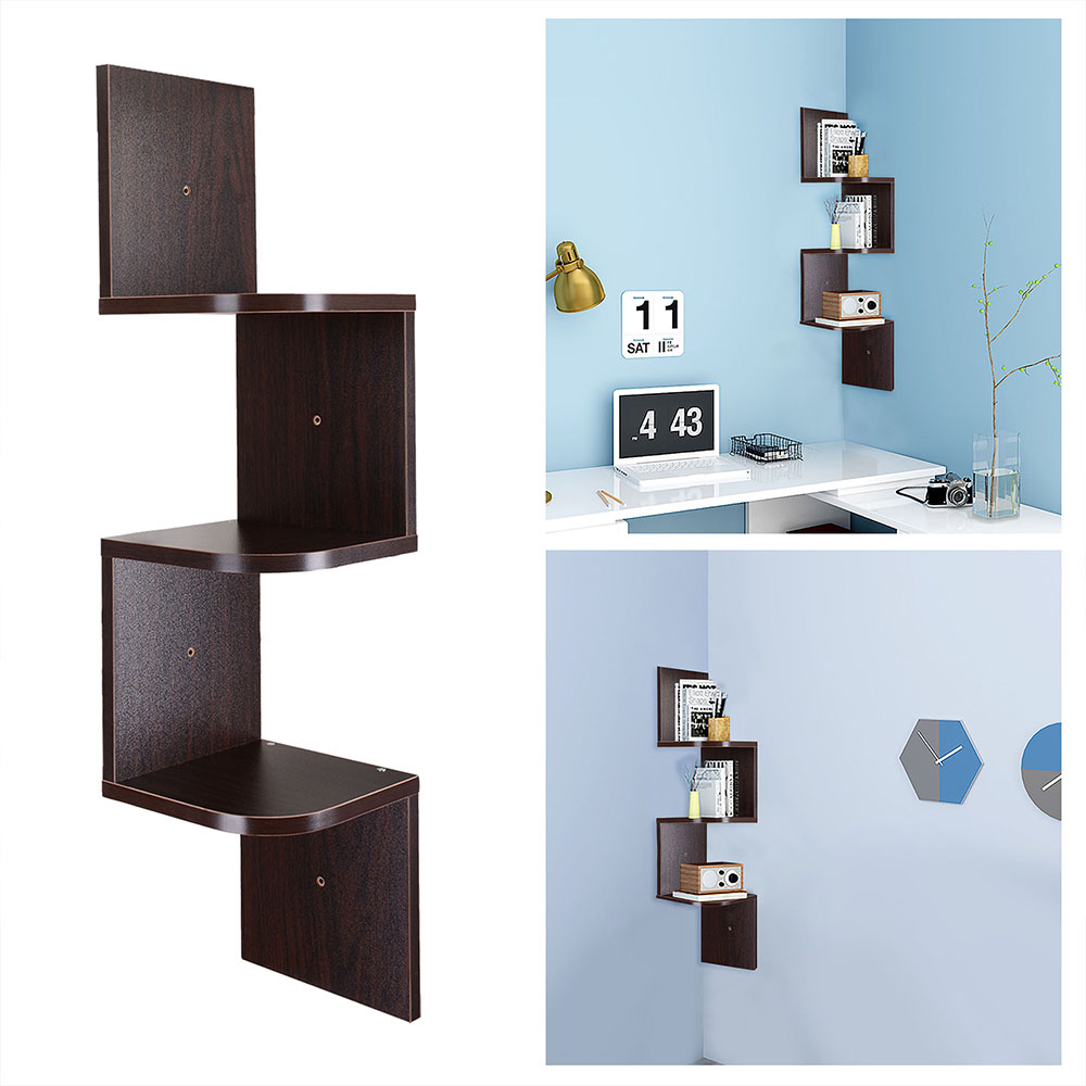Tiers Wall Mount Corner Zig Zag Wooden Shelf Floating Wood Rack - Tierswallmountcornerzigzagwooden tiers wall mount corner zig zag wooden shelf floating wood rack - tierswallmountcornerzigzagwooden