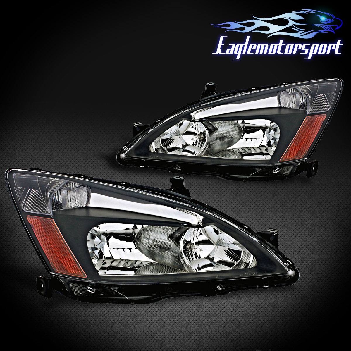 2003 2004 2005 2006 2007 Honda Accord Black Headlights Head Lamps Pair
