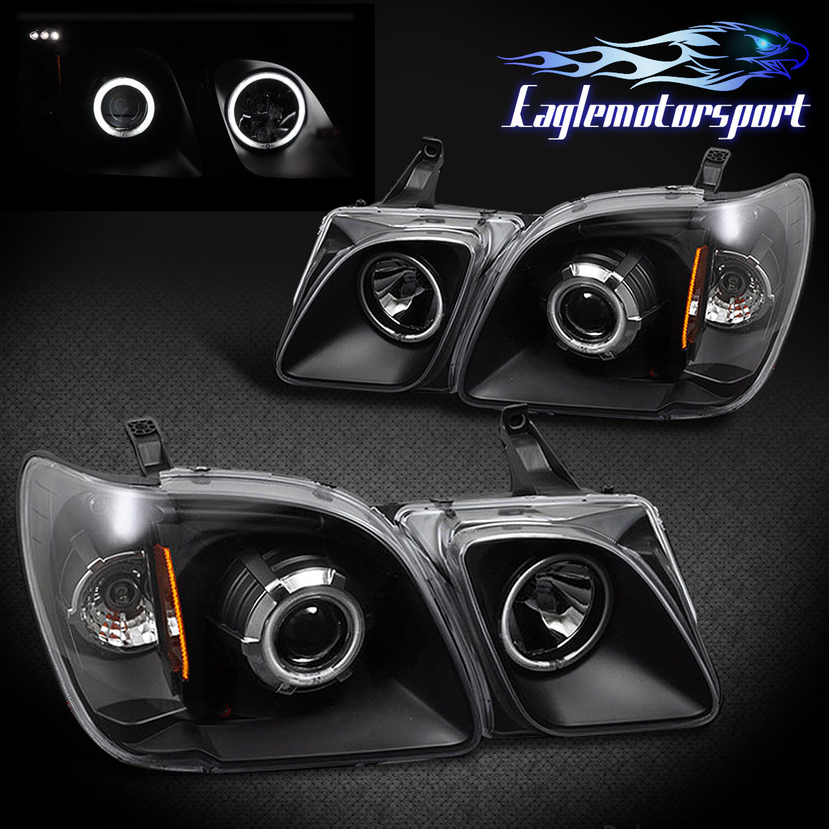 [Dual CCFL Halo] 19982007 Lexus LX470 Projector Black Headlights Pair