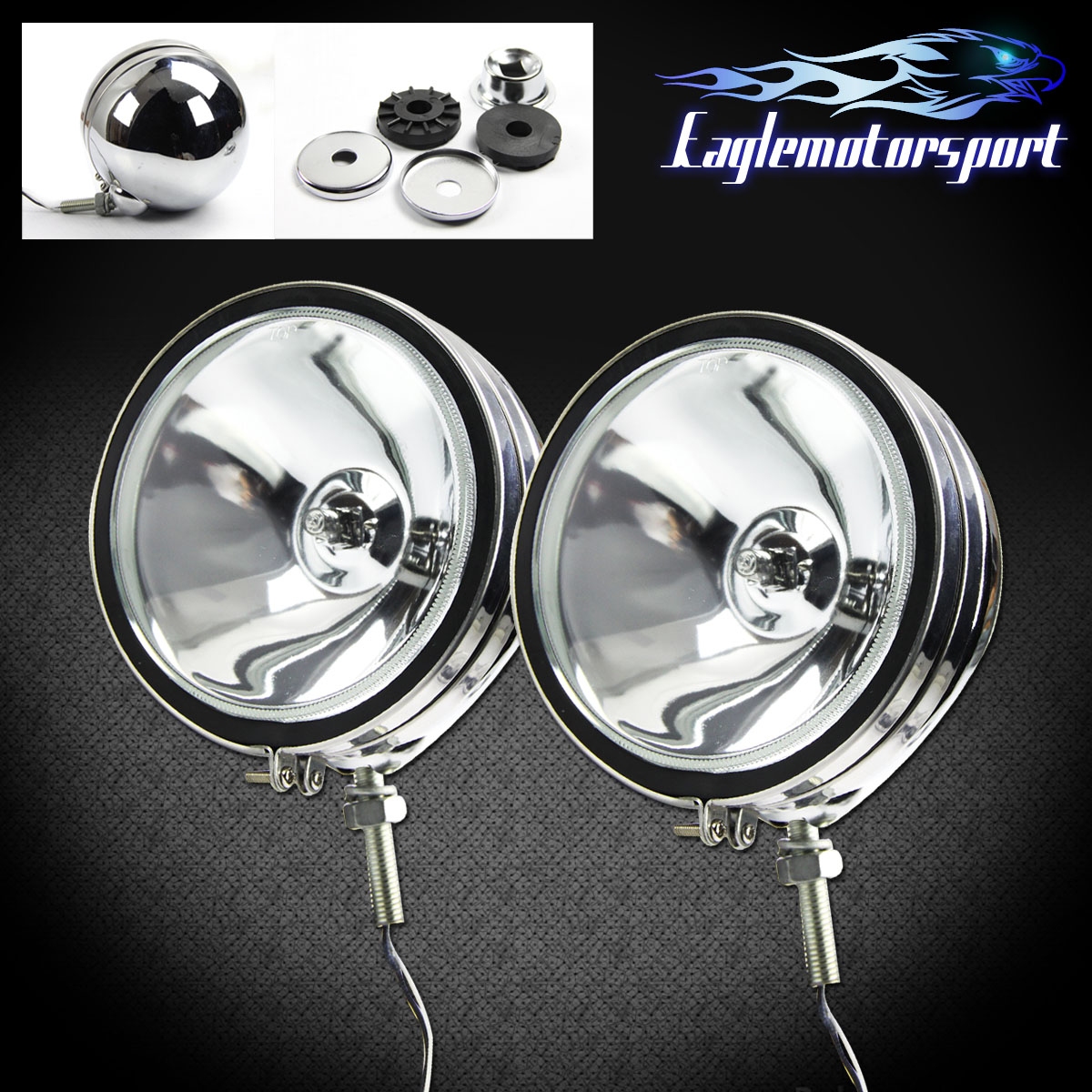 Round 6" 4X4 55w Chrome Offroad SUV/Truck/Jeep Spot Fog Light+Bulbs