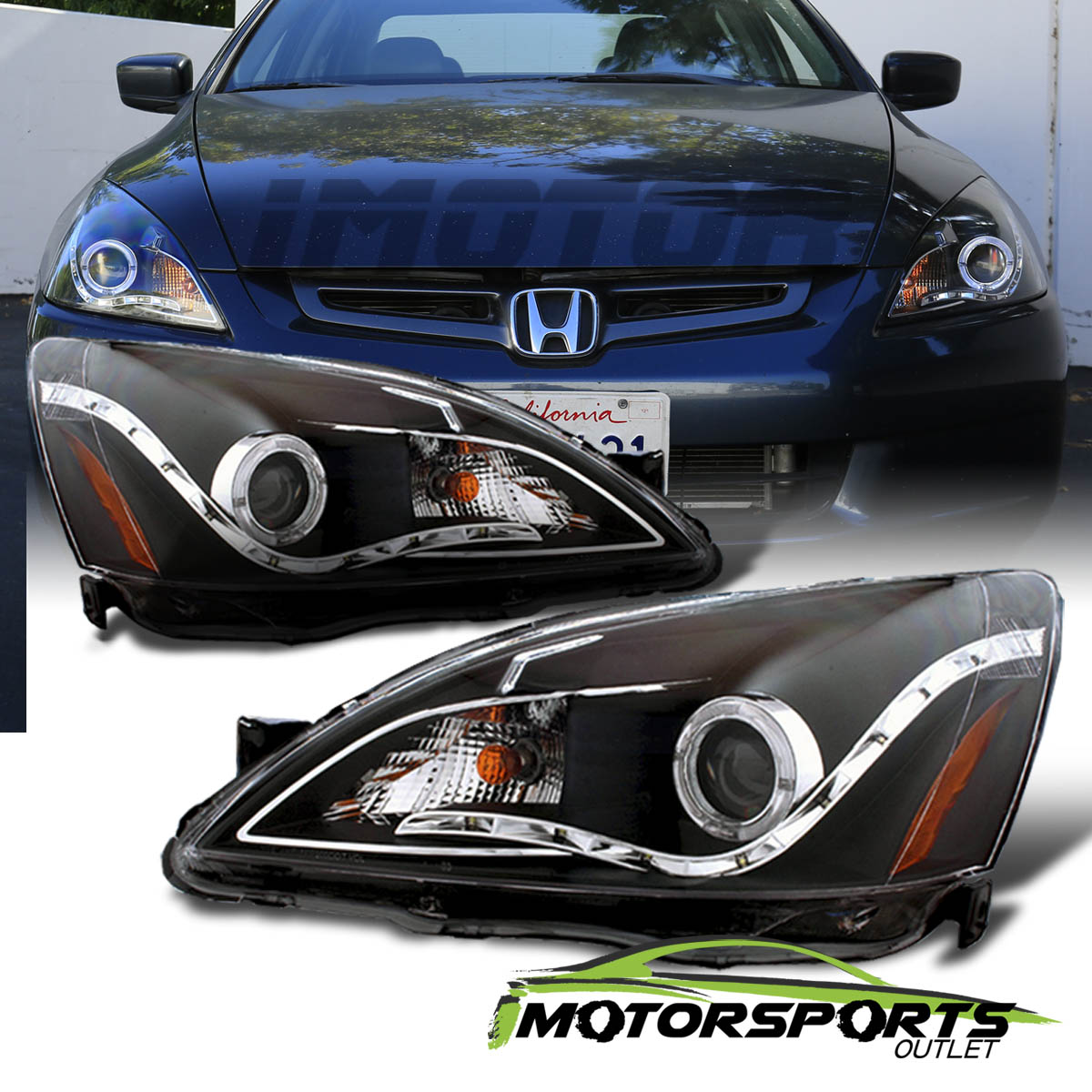 2003 2004 2005 2006 2007 Honda Accord Black LED Halo Projector