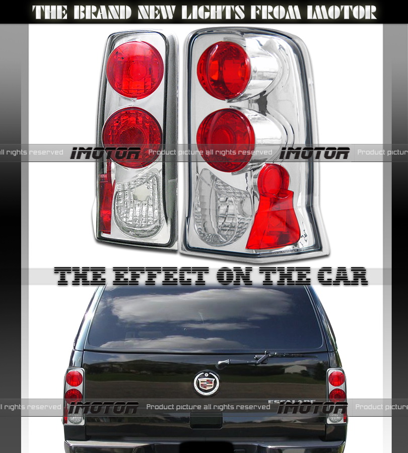 02-06 Cadillac Escalade Tail Lights Rear Brake Lamps Chrome Assembly LH+RH New