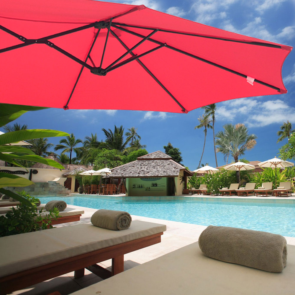 Outdoor Patio Umbrella Aluminum 8ft 9ft 10ft 13ft Common LED Option Beach Garden