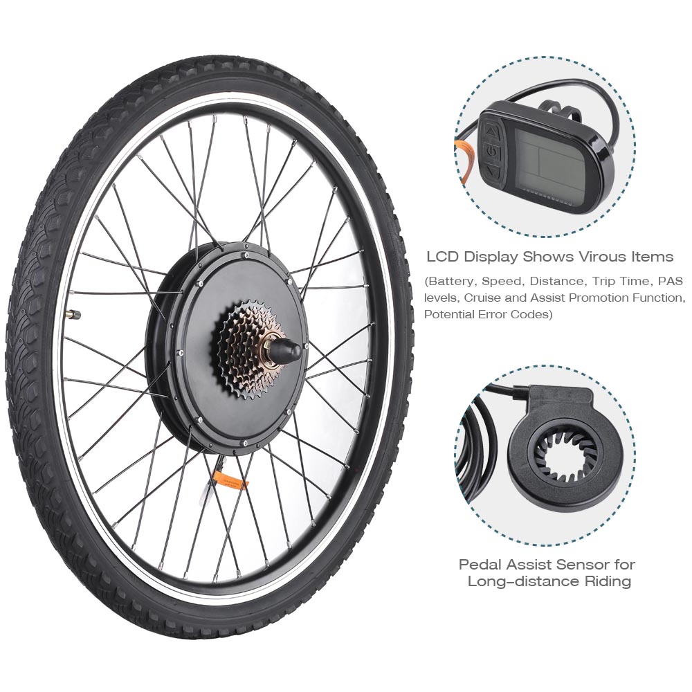 26/" 1000W Electric Bicycle Conversion Kit Front Rear Wheel E-Bike Cycling w// LCD