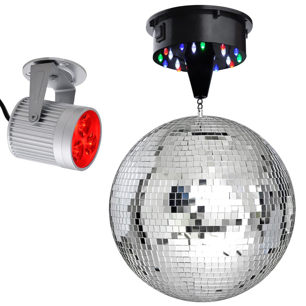 12" Mirror Disco Ball DJ Stage Party LED Light Rotating Motor 3W