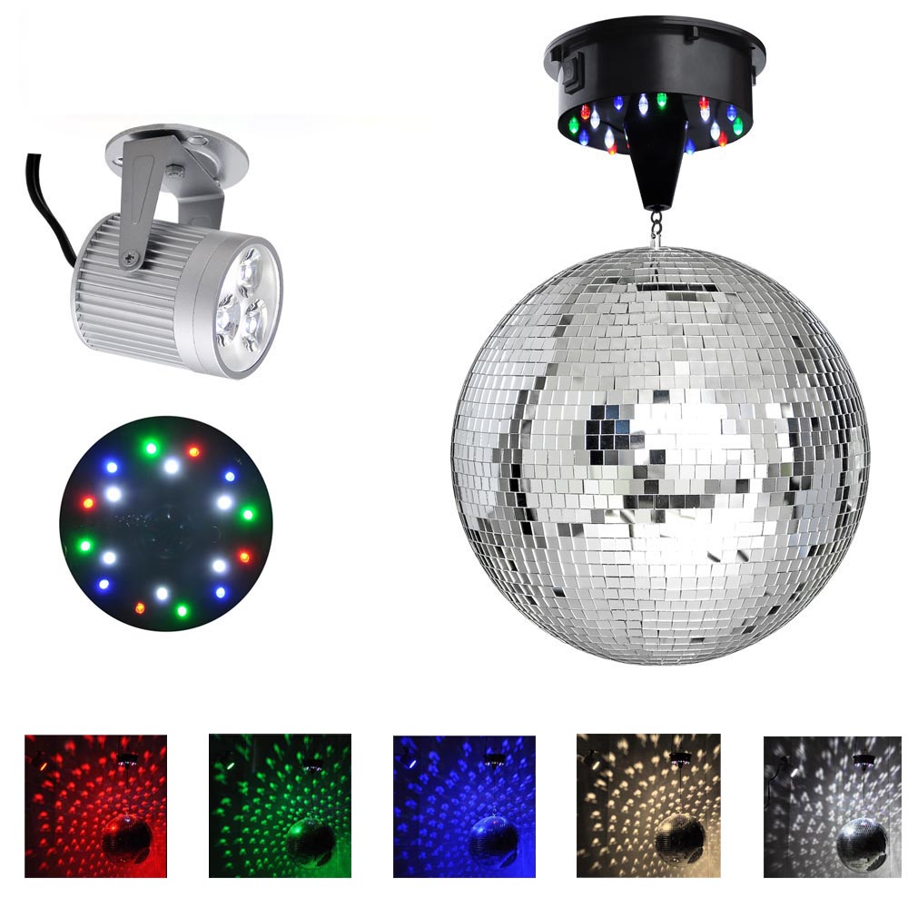 12" Mirror Disco Ball DJ Stage Party 6RPM Motor LED Light Kit Rotating