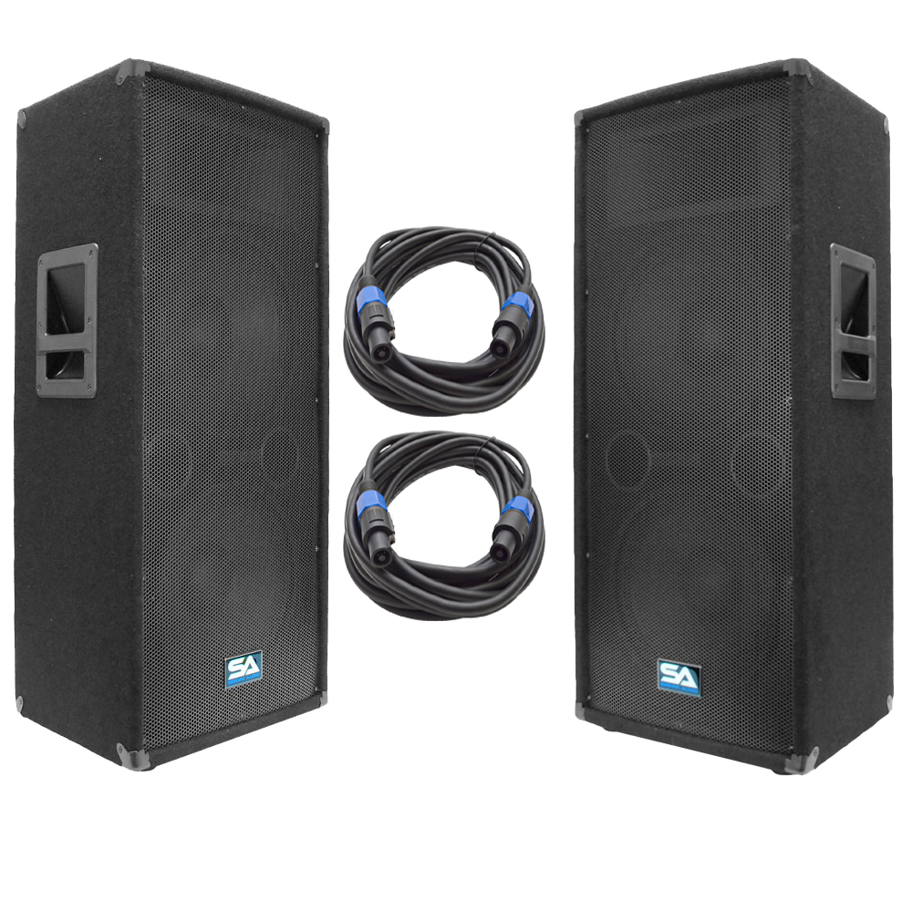 Pair of Dual 12" PA Speakers and 25' Speaker Cables PA/DJ Band PA Package