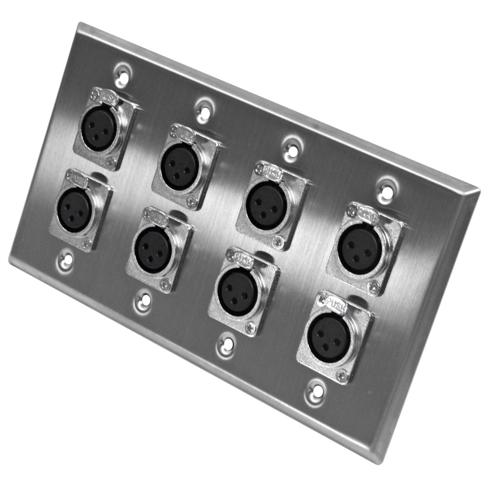 Seismic Audio Stainless Steel Wall Plate 4 Gang with 8 XLR Female