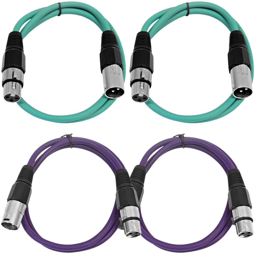 4 Pack of XLR Patch Cables 2 Foot Extension Cords Jumper 3 Pin