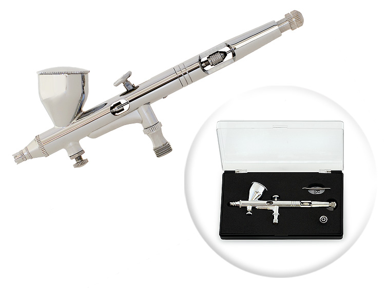 Pro Dual Double Action GravityFeed MAC Valve Airbrush 0.2mm Crenelated