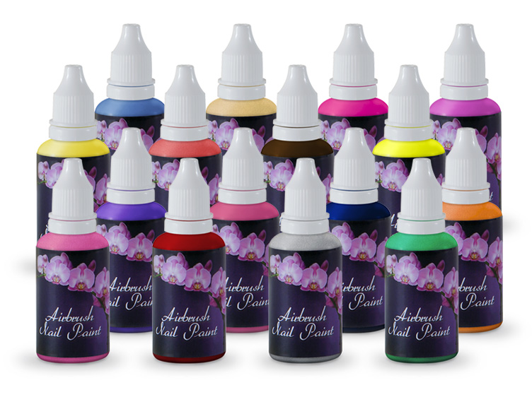 16 Color Fingernail Nail Kit Acrylic Art Airbrush Paint Polish Air Brush Set
