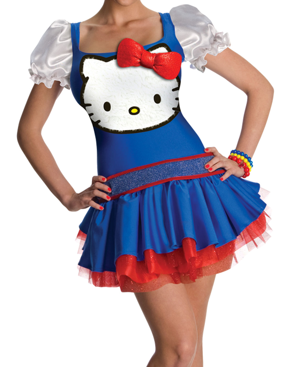 Sexy Blue Red Hello Kitty Cat Adult Halloween Costume Dress, Headband XSL
