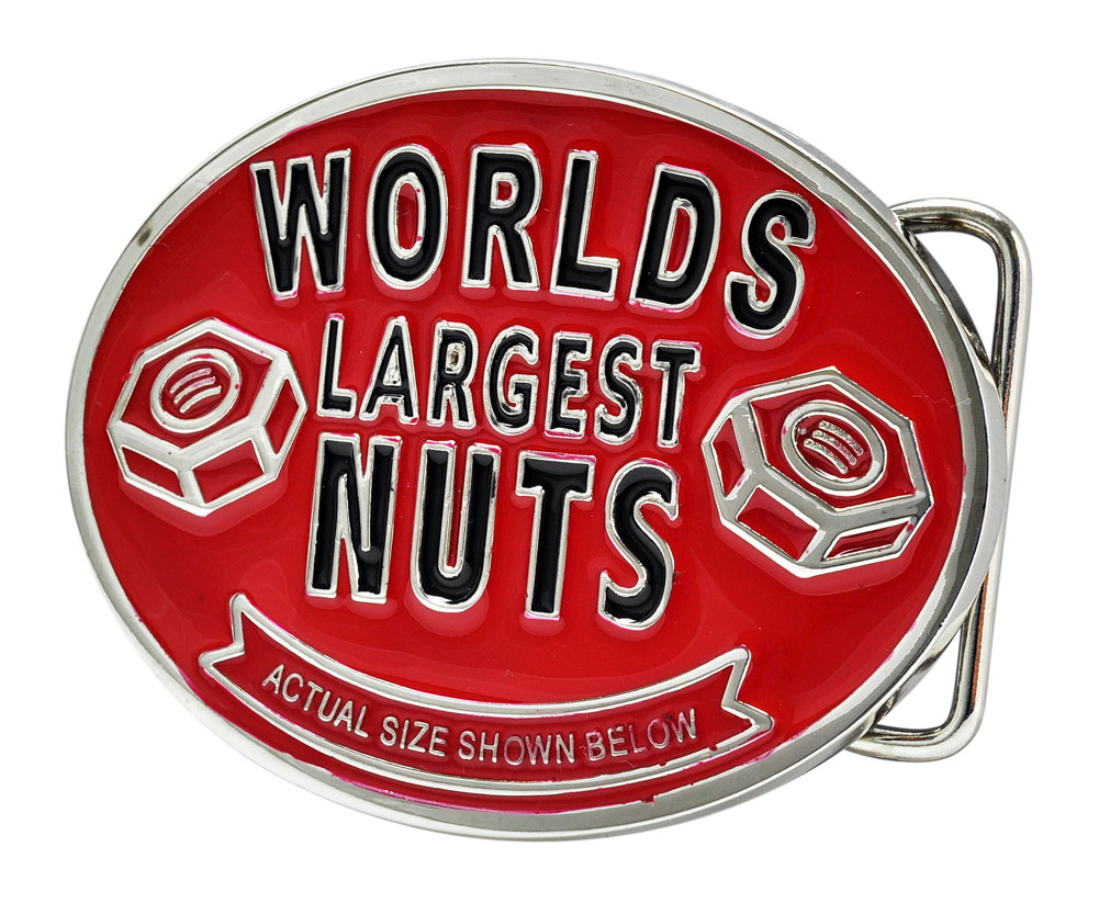 Worlds Largest Nuts Red Funny Novelty Collectable Belt Buckle Humor Joke Metal eBay