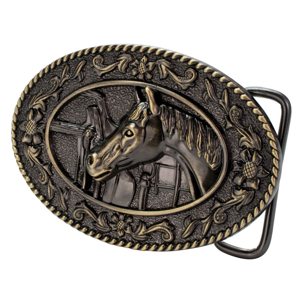 Buckle Rage Women's Oval Horse Head Stable Tack Saddle Equestrian Belt