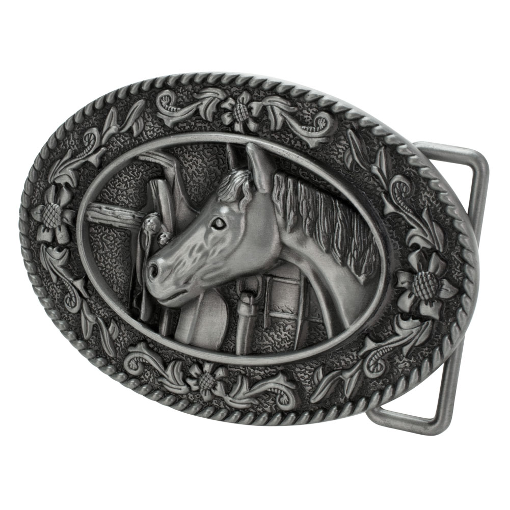 Buckle Rage Women's Oval Horse Head Stable Tack Saddle Equestrian Belt