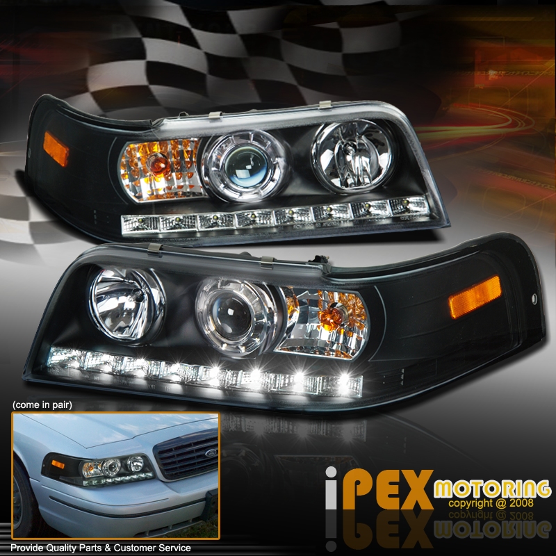 NEW 19982011 Ford Crown Victoria Projector Black Headlights W/ LED DRL